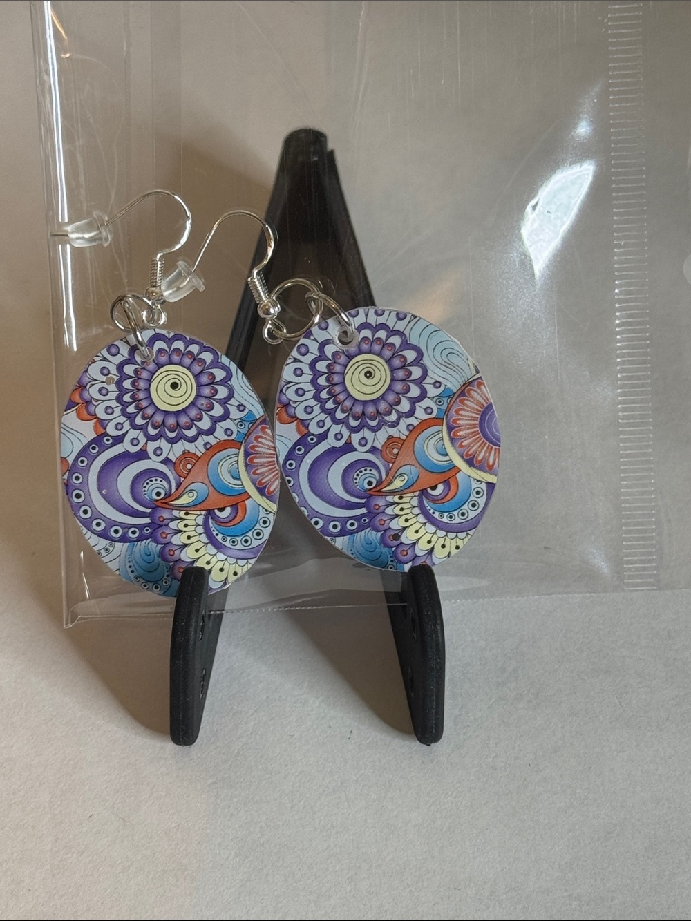 Colorful Purple Mandala Drop Earrings